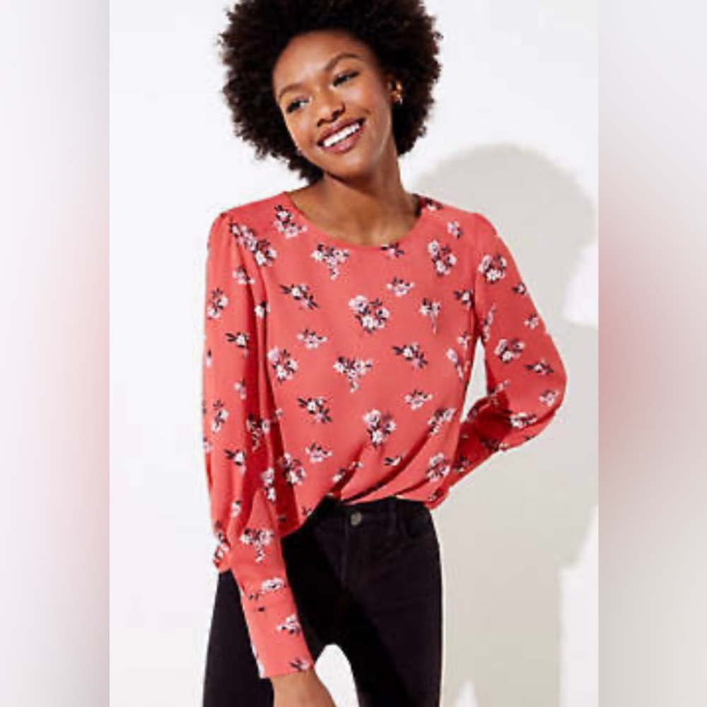 LOFT Floral Printed French Cuff Sleeve Blouse Women’s Size Small